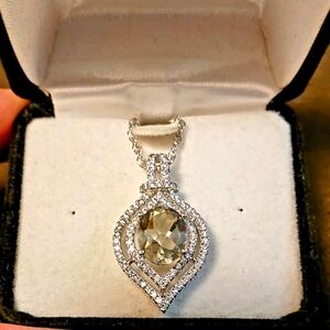 Simulated Prasiolite and Simulated Diamond 3.80 ctw Pendant Necklace in Silverto